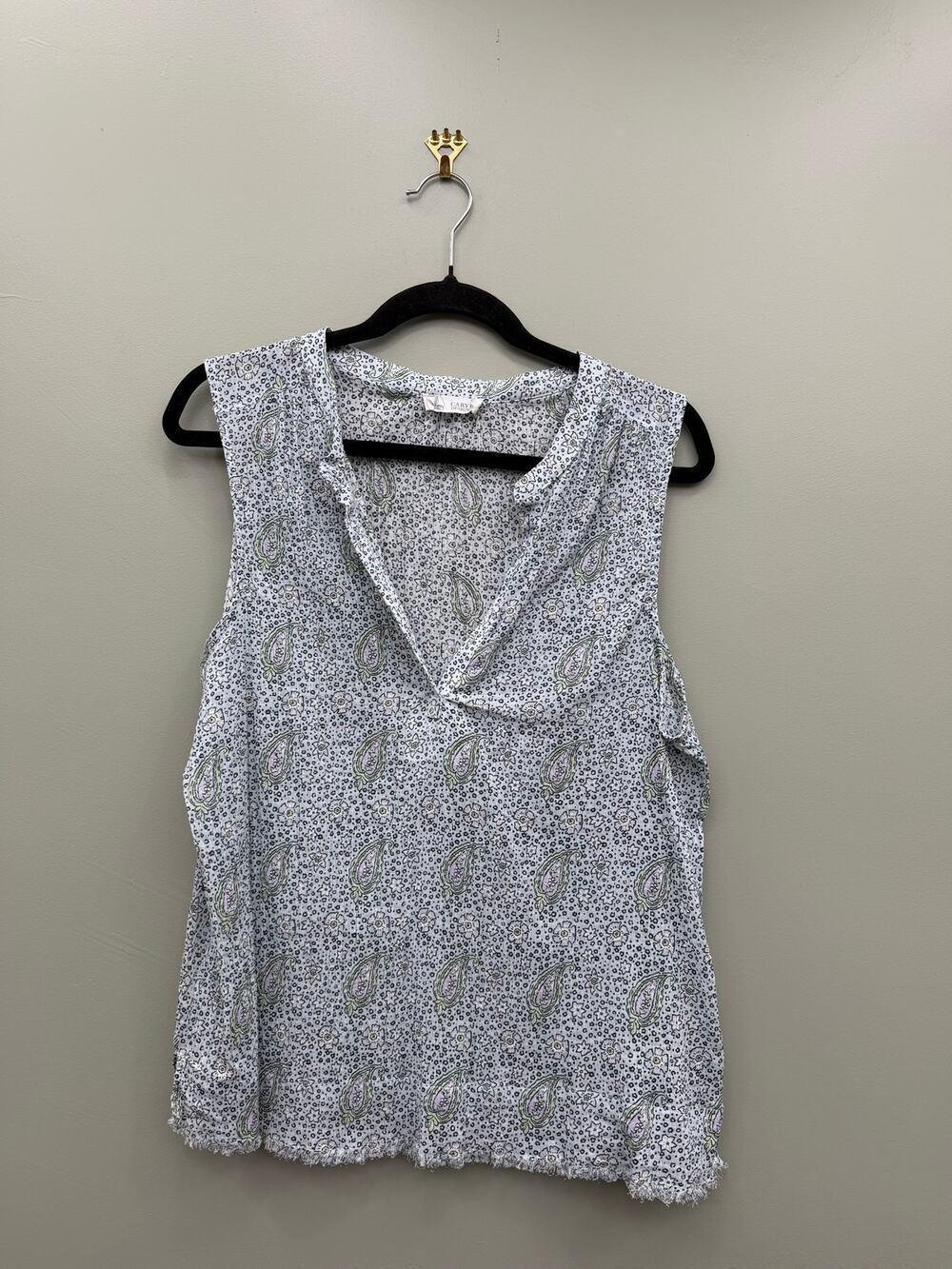 Carve Designs Organic Cotton Paisley Sleeveless Top XL Blue Boho Frayed Hem